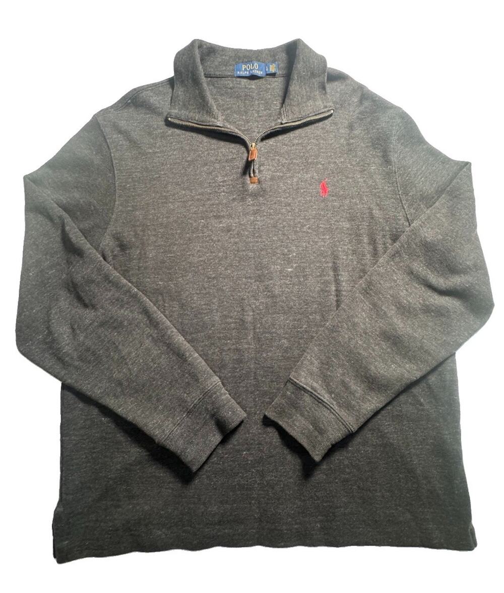 Polo Ralph Lauren Men’s Large Gray Quarter Zip Pullover Red Pony Leather Pull